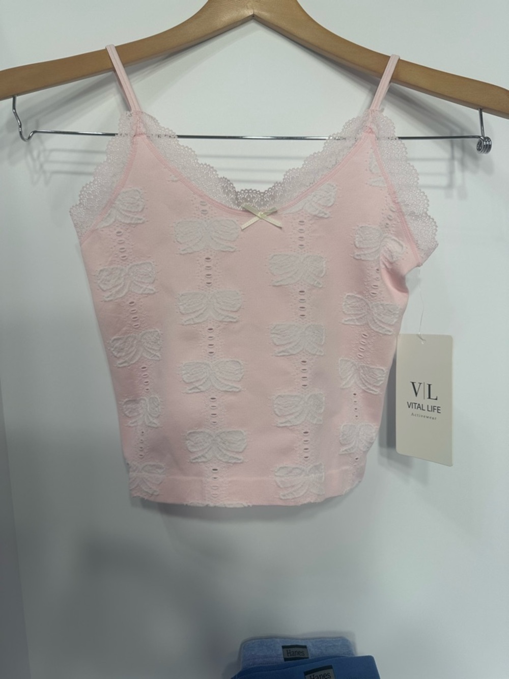 Pink Lace-Trim Bow Tank Top size L new
